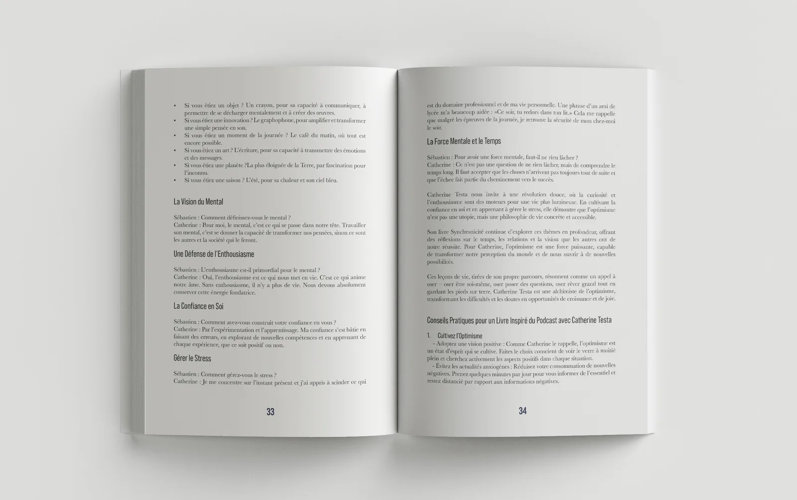 Pages 33 et 34 du livre : conseils pratiques inspirés de Catherine Testa